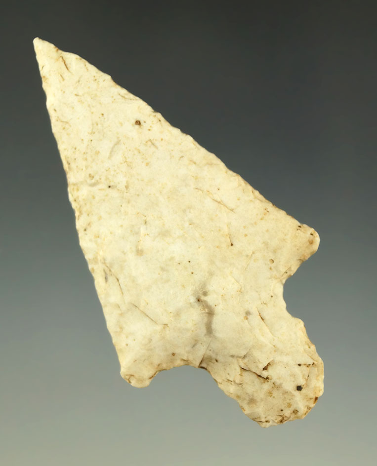 2 5/8" Kent point made from white Boone chert found in Sequoyah County Oklahoma. COA.