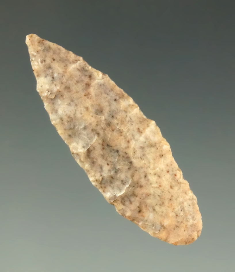 1 1/2" nicely styled Nodena point made from attractive mottled material found in Arkansas.