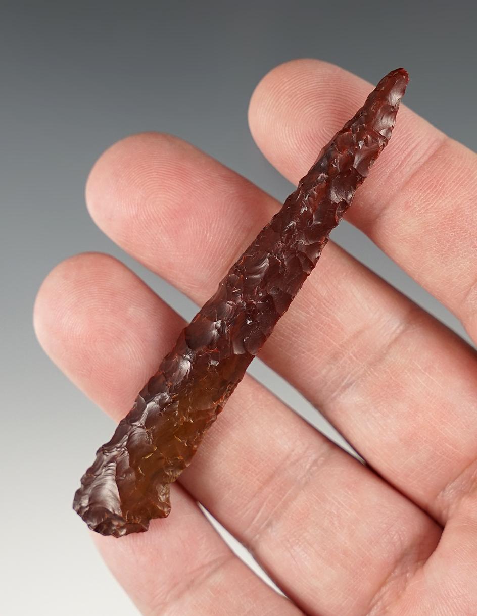 Fine 3 3/16" Jasper Drill found in Klickitat Co., Washington.