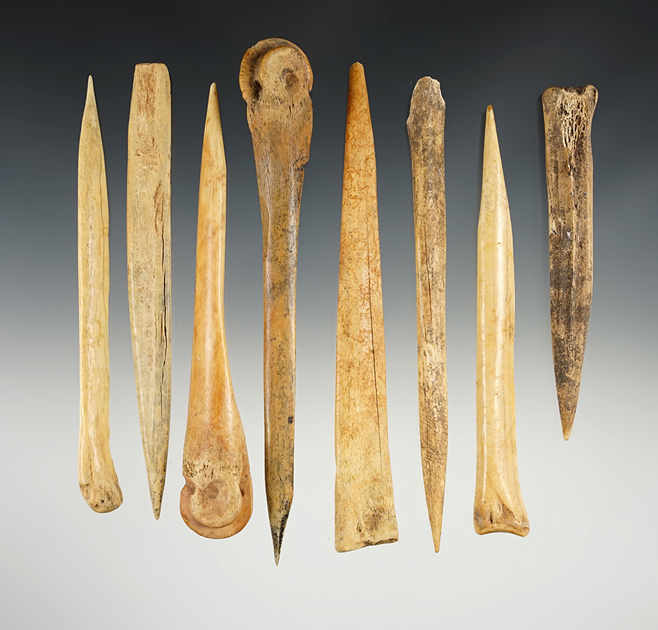 Set of 8 nice Bone Awls found in New Mexico. The largest is 5 7/8".