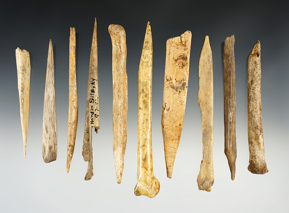 Set of 10 Bone Awls found in Kentucky/Tennessee.The largest is 5 3/4".