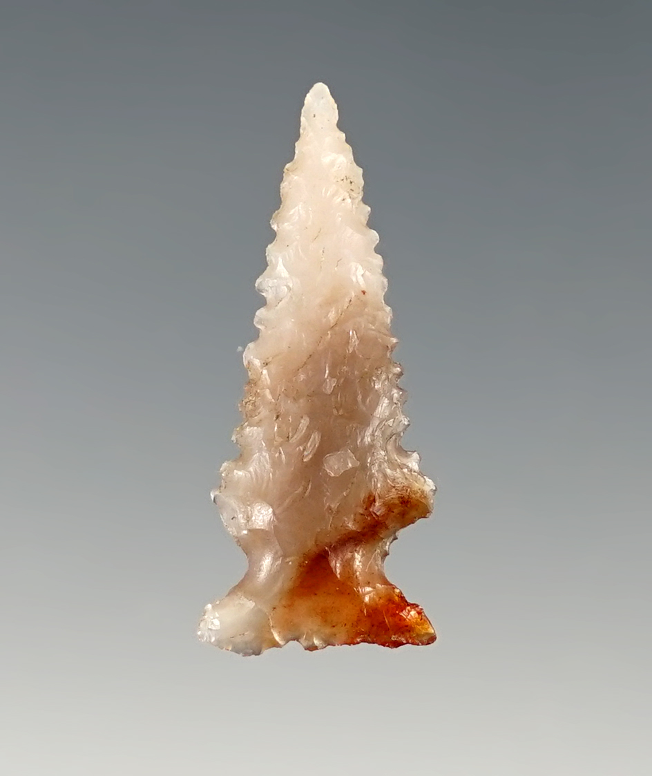 Fine micro serrations on this 1 1/8" Corner Notch Dart point found in Whitman Co., Washington.