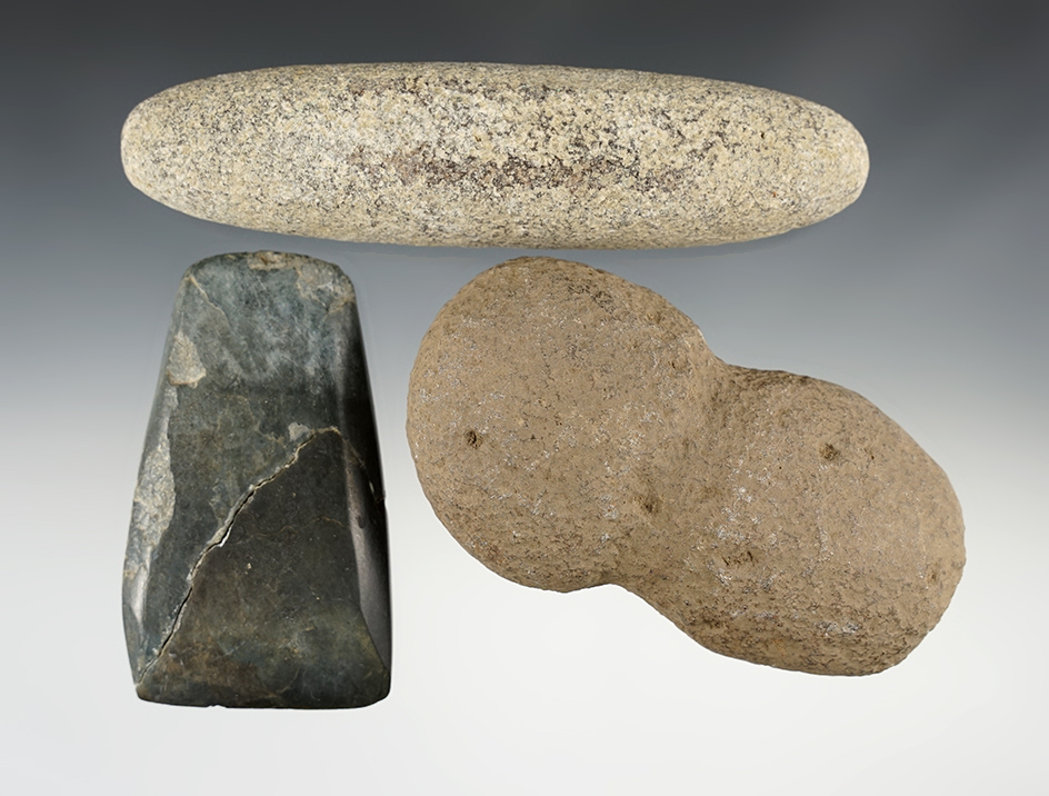 Set of 3 Columbia River Stone Tools. The Jade Celt is broken and glued.