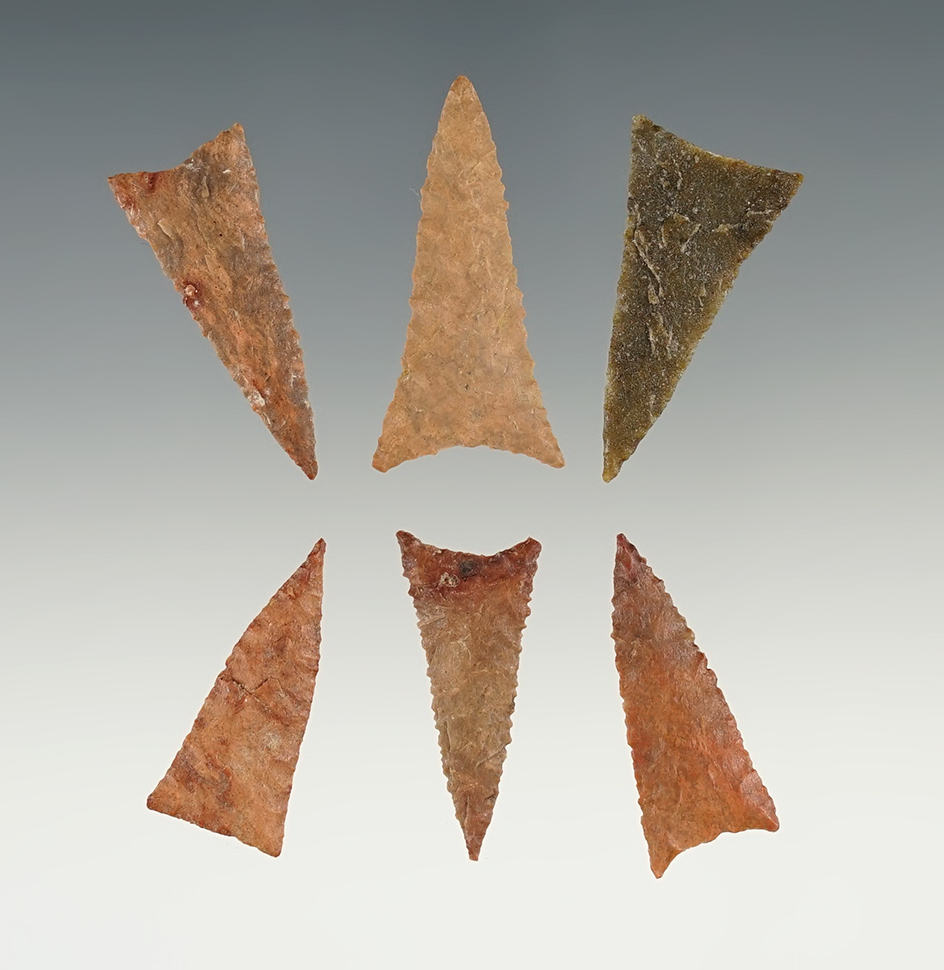 Set of 6 finely flaked Talcos found in Bowie Co., Texas. Ex. Cleatous Thomas, John Lutz. Davis COA.