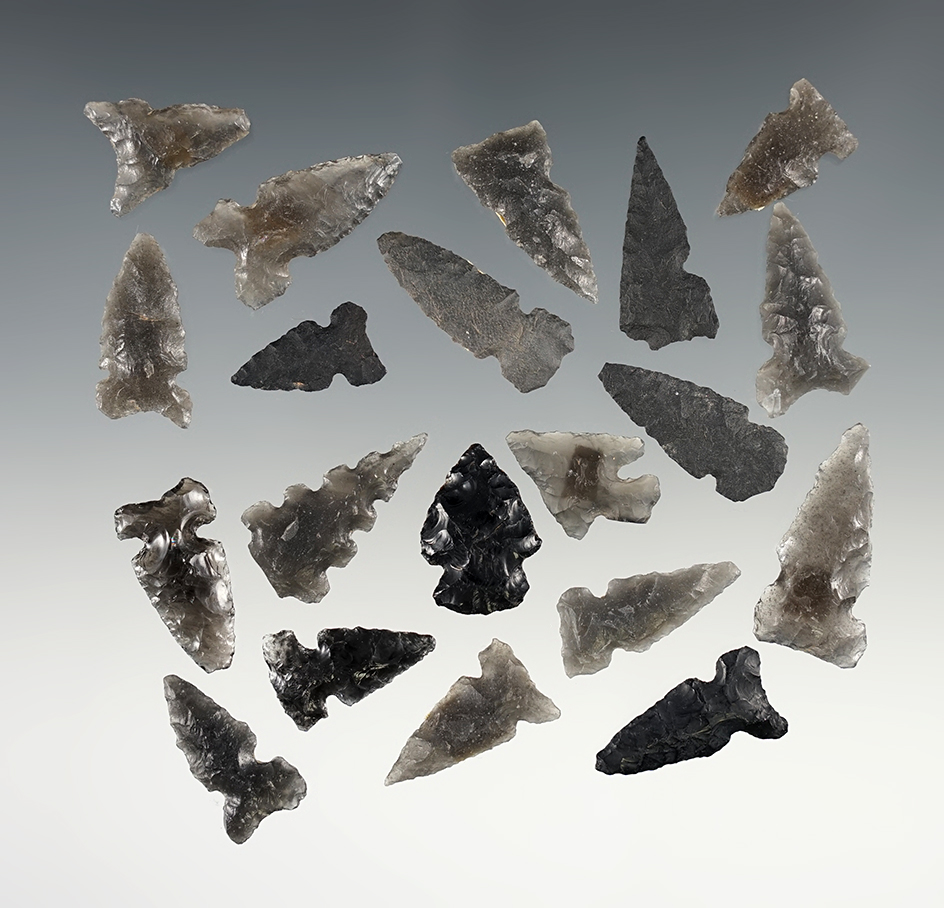 Set of 20 Obsidian New Mexico Arrowheads. The largest is 1 3/16".