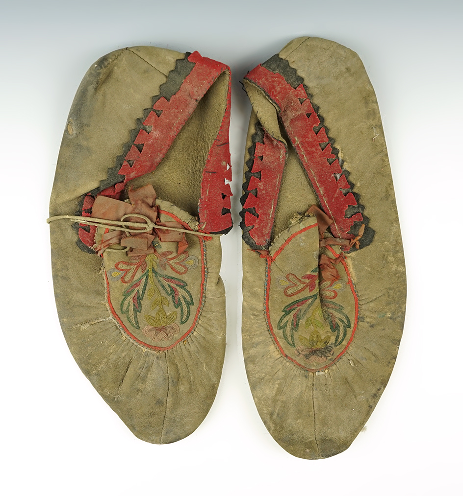 Pair of Floral Design Leather Moccasins that are 10 1/2" Long.