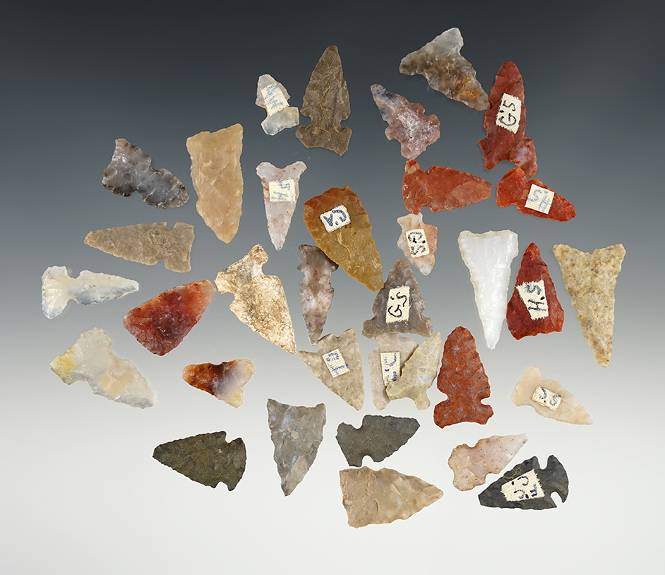 Set of 34 New Mexico Arrowheads. Most are in good condition. The largest is 1 3/16".