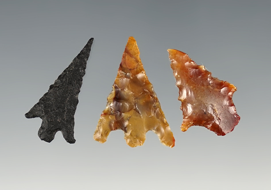 Set of 3 nicely made Columbia River Gem Points found in Playmouth Co., Washington in the 1960's.