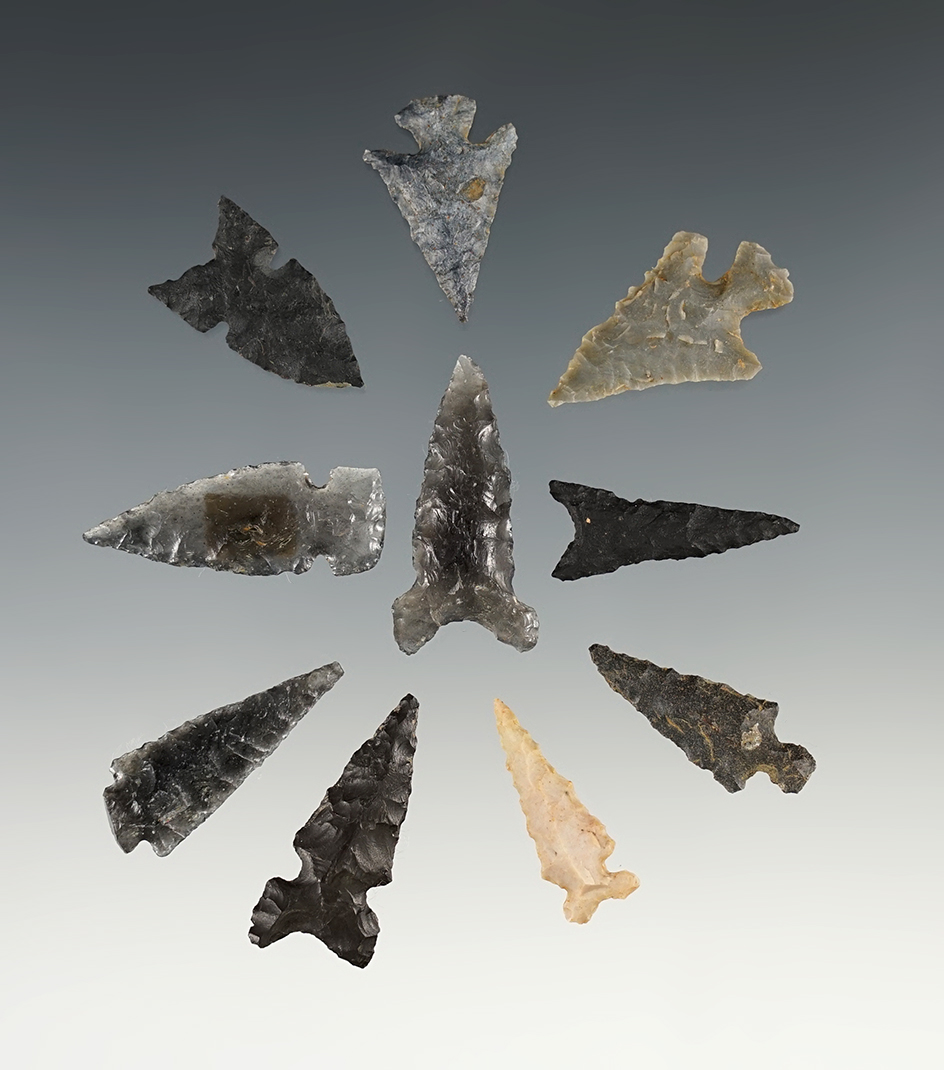 Set of 10 nice New Mexico Arrowheads. The largest is 1 3/16".