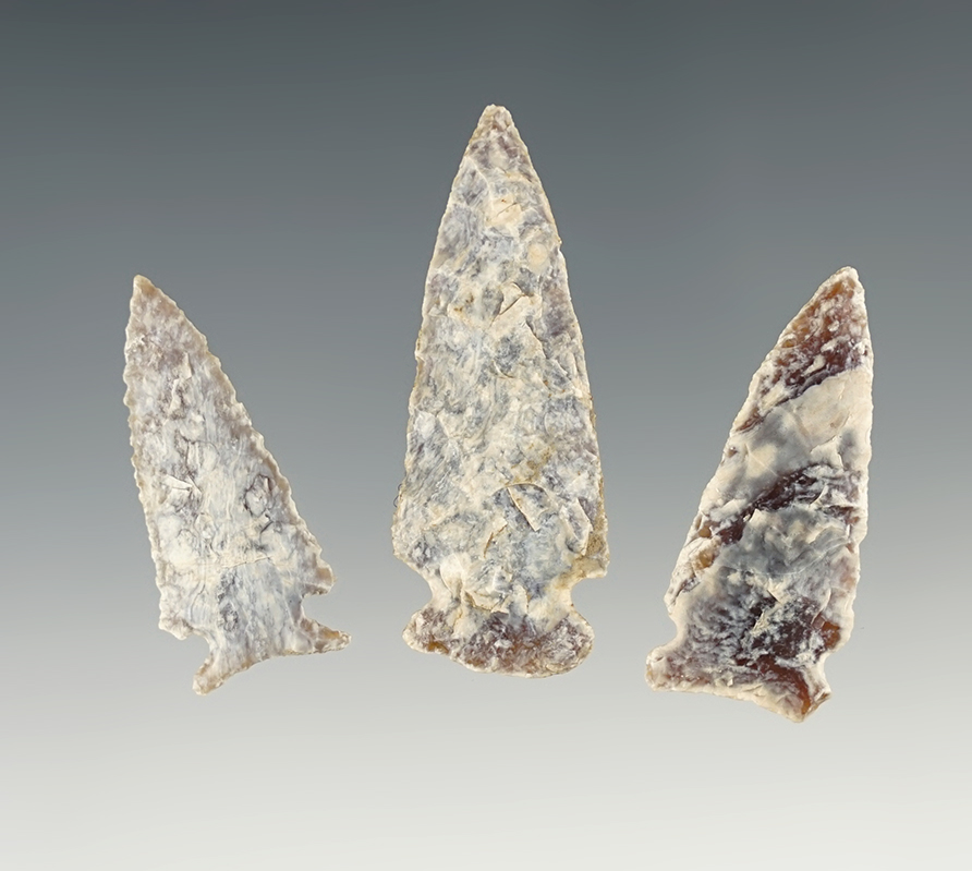 Set of 3 well made North Dakota points made from Knife River Flint.  The largest is 1 13/16".