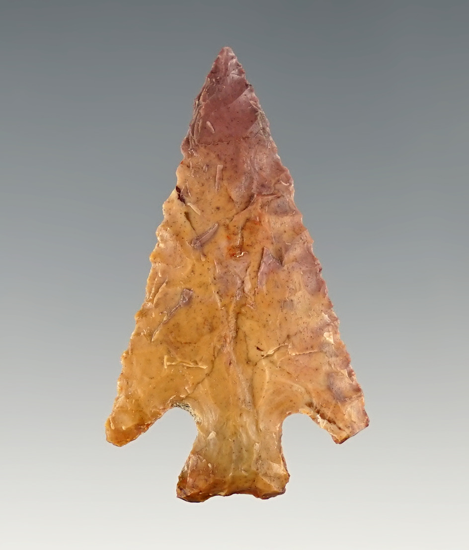 Well made 1 5/8" Stemmed point found in Plymouth, Washington in the 1960's.