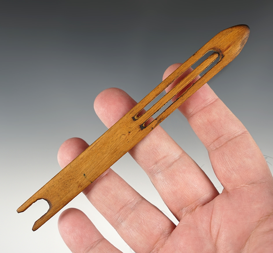 5 5/8" Rare Fishnet Shuttle found in Umatilla, Oregon.