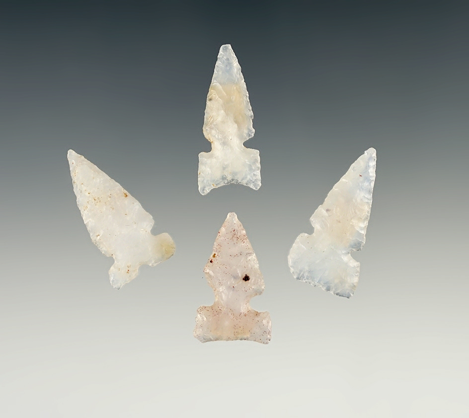 Set of 4 New Mexico Arrowheads made from Beautiful Luna Agate. The largest is 1".