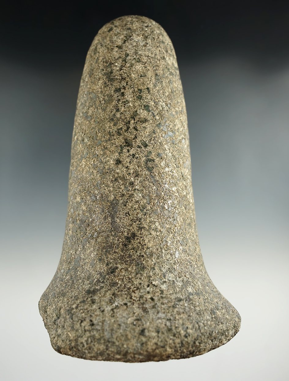 6" tall granite Bell Pestle with a nice divot and some ancient use damage - Brown Co., Ohio. Ex. Gla