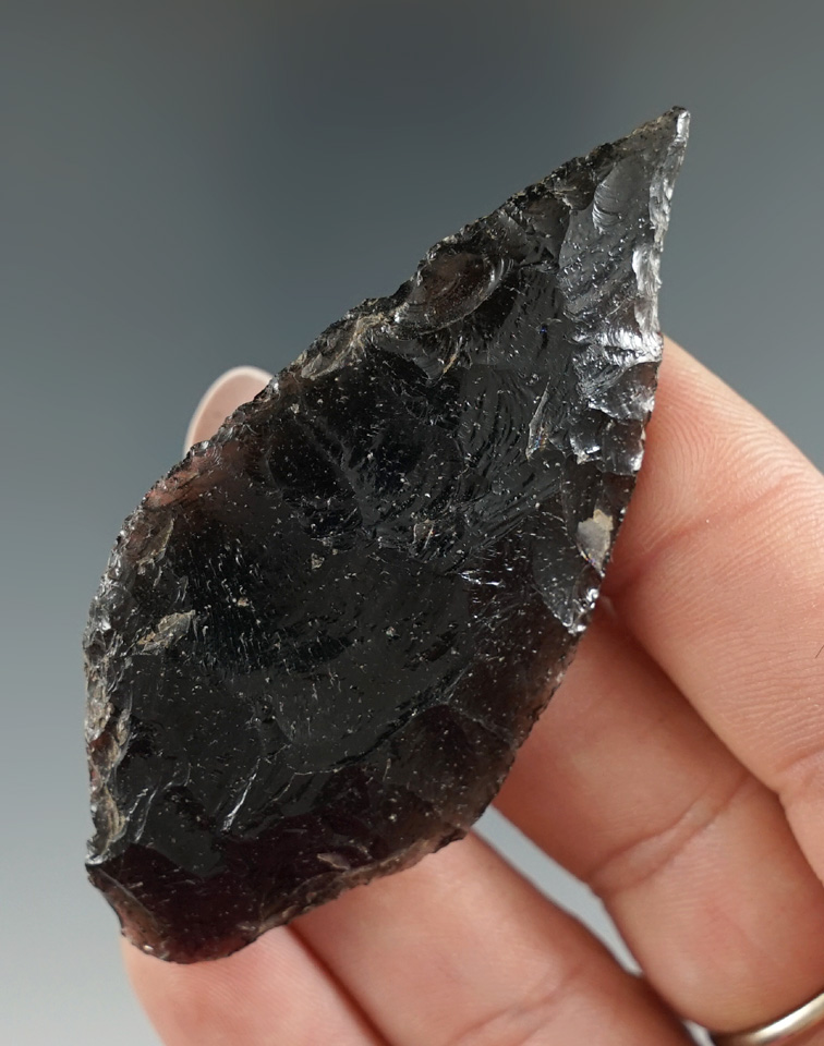 2 11/16" pre-Columbian obsidian point recovered in Mexico.