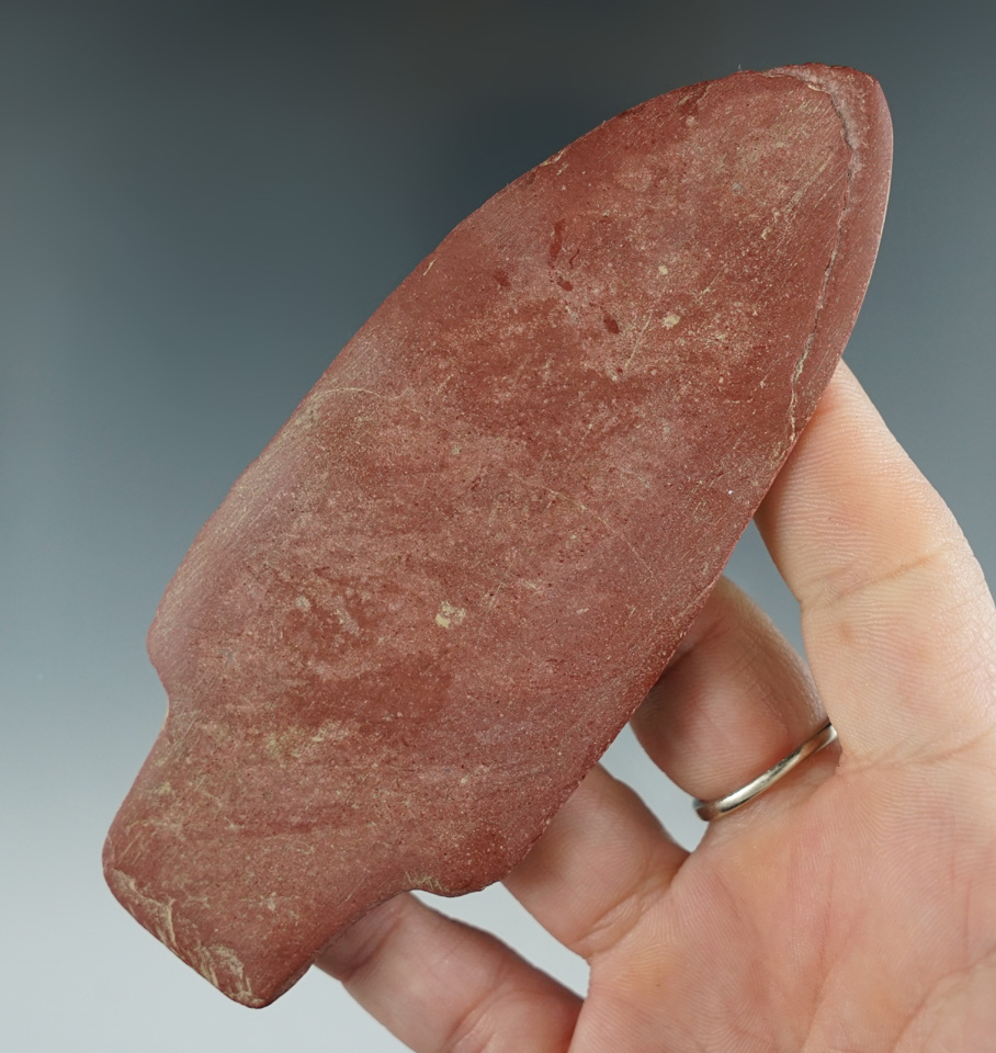 4 3/4" red slate spear found in Maine. Comes with  Bennett and Davis G-9 COAs.