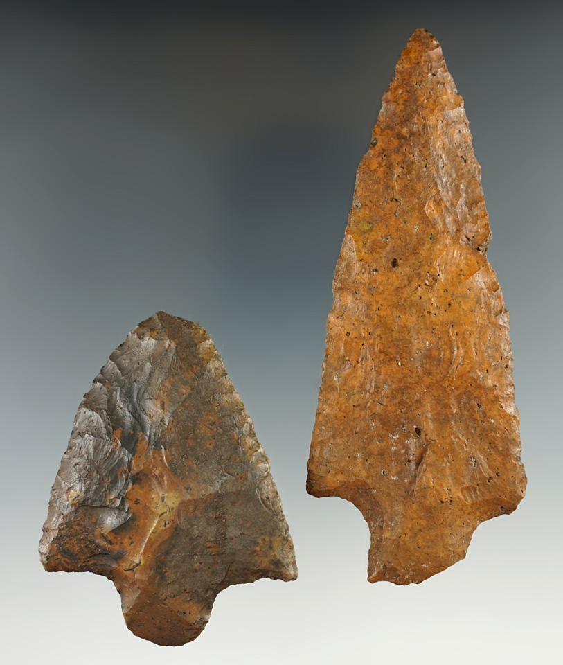 Pair of River stained Knives found in Florida, both have a little ancient damage. Largest is 4 3/16"