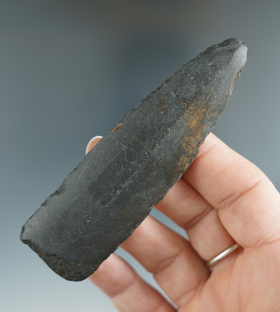 3 3/4" ground slate spear point found in Skagway Alaska.