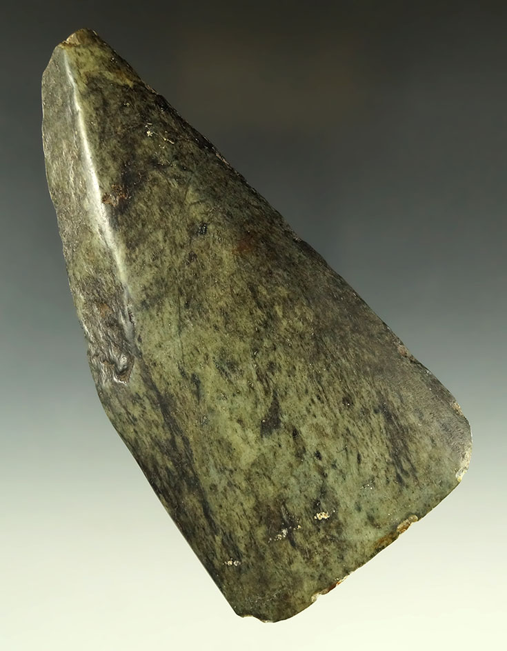 5 5/8" Adze made from a section of beautifully colored green mottled nephrite - Washington.