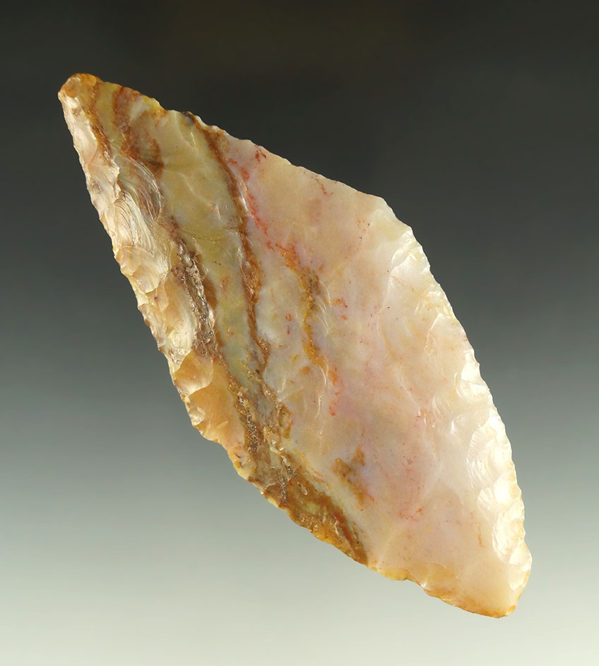 incredible material on this highly collectible 4 1/4" Harahey Knife - Agatized Wood - Colorado.