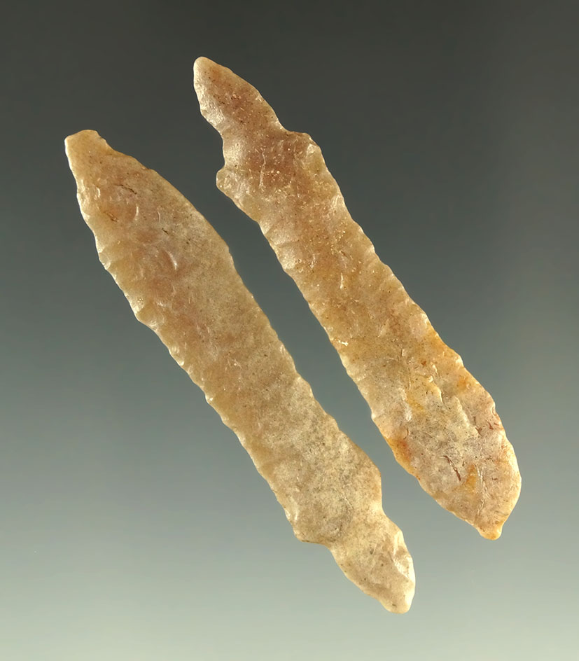 Pair of nicely styled arrowheads that are 2" long found in Dona Ana County New Mexico.