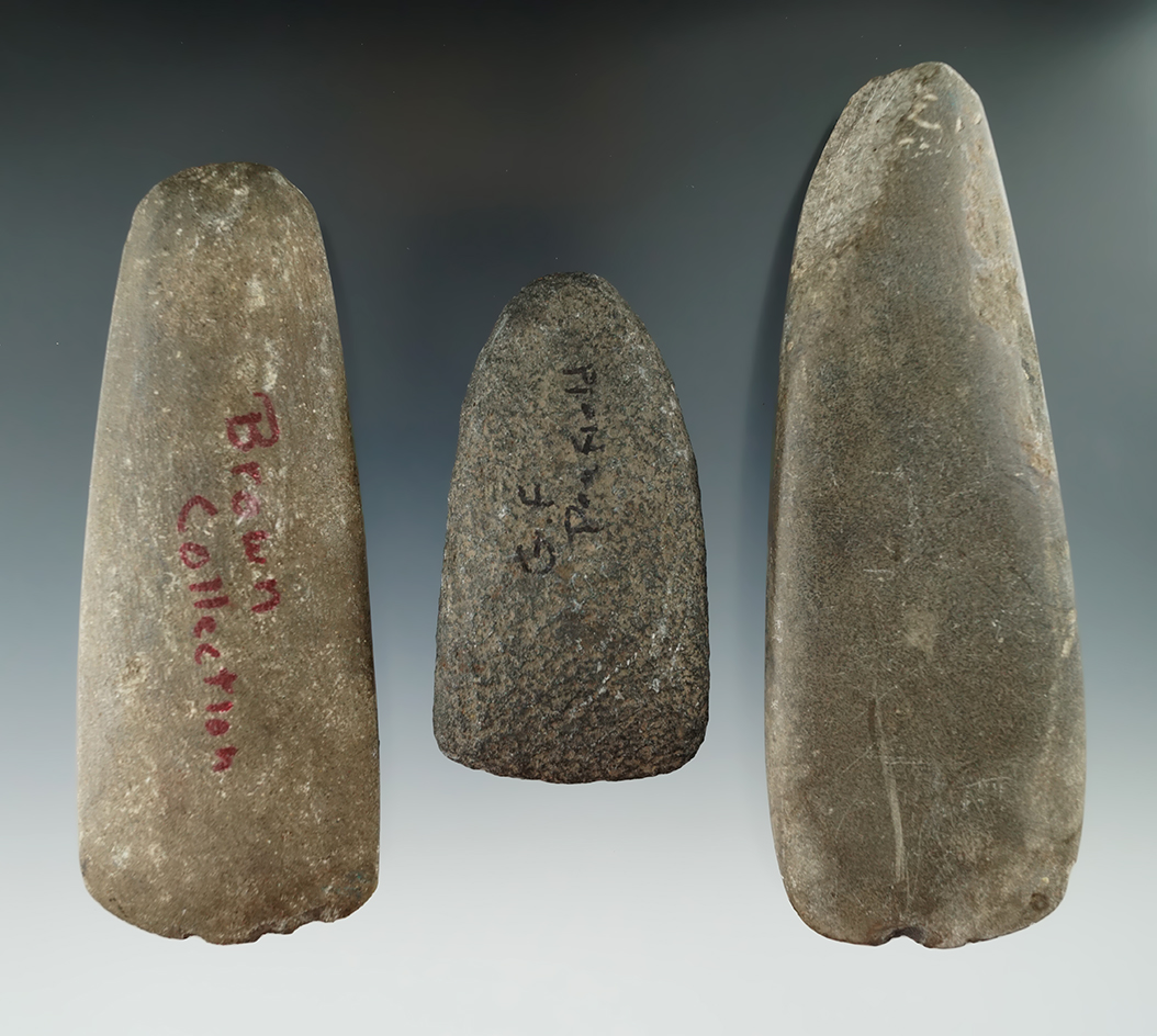 Set of three Hardstone Celts found in NY, largest is 5 3/8".