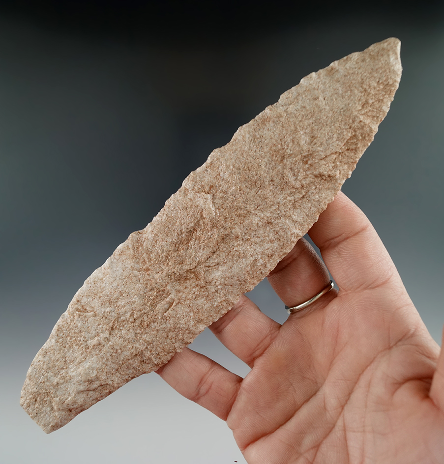 Large 6 7/8" early stemmed knife found in Utah with heavily grounded lower edges.