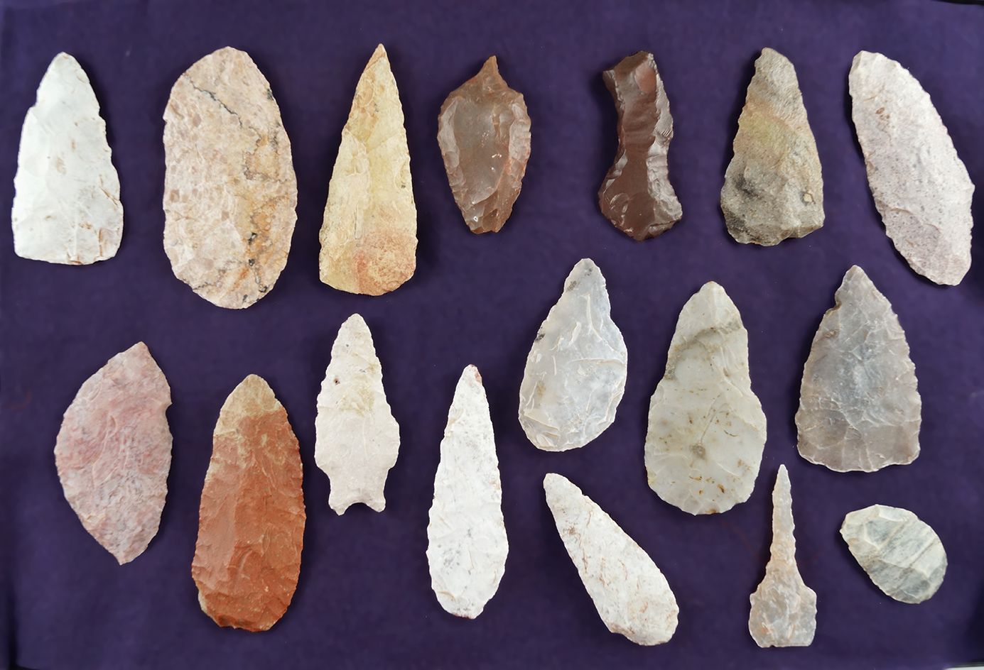 Group of 17 assorted flaked knives and tools found in Utah, largest is 3".