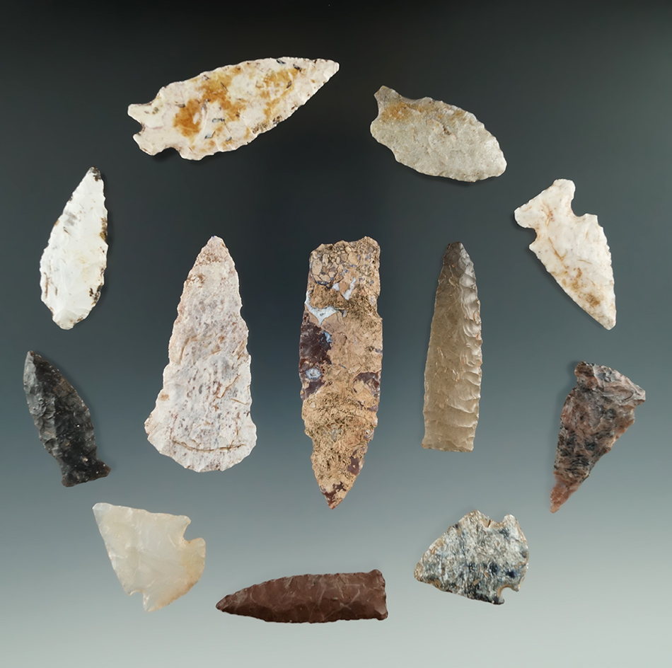Set of 12 assorted flaked artifacts found in Utah, largest is 2 1/4".