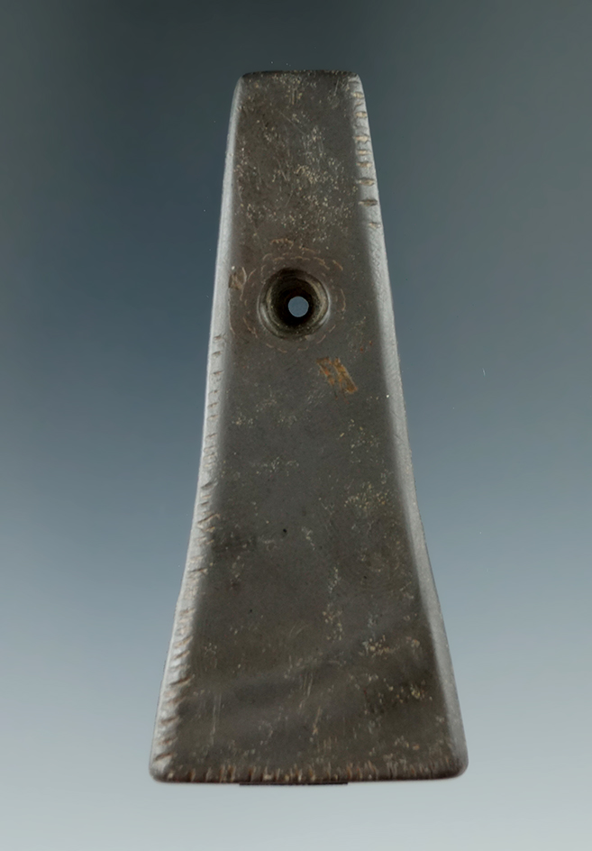 2 7/8" Banded Slate Trapeziodal Pendant with tallies to one side, found in Alabama.