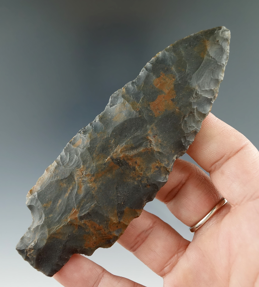 4 7/16" Hornstone Adena knife found in Michigan.