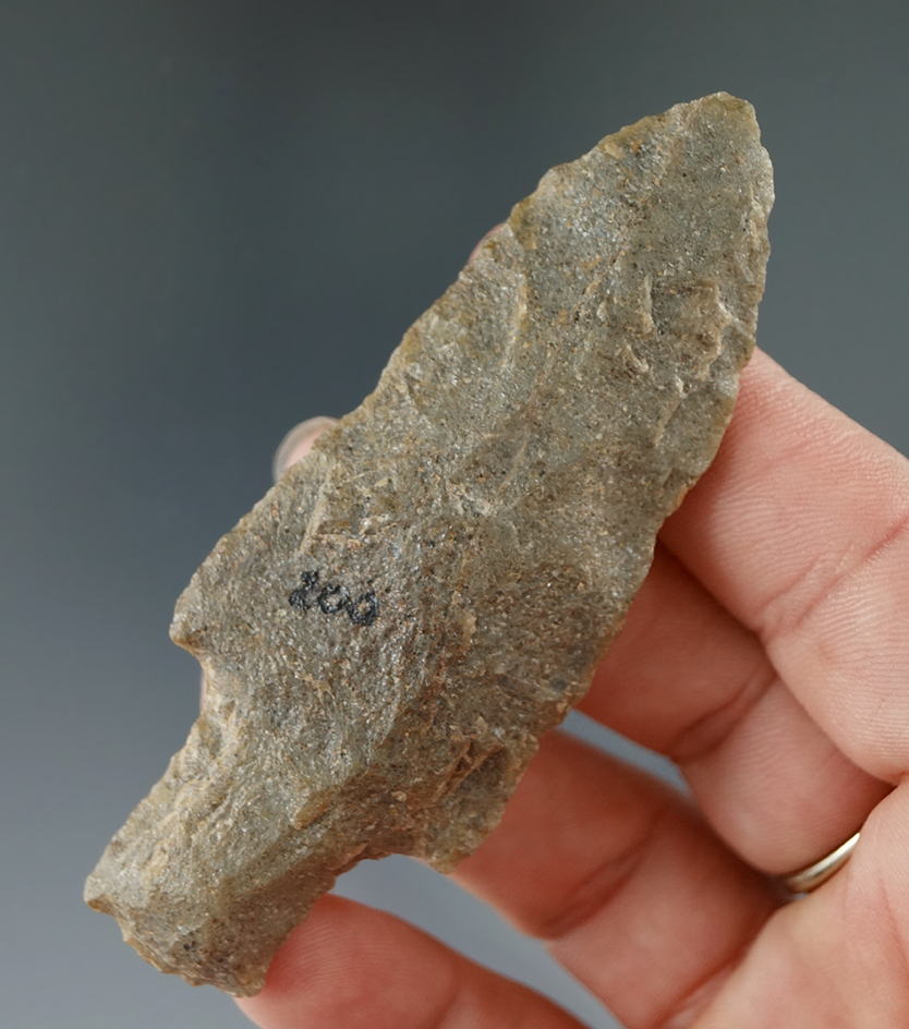 3 5/16" stemmed quartz knife found in Marshall County Kansas. Ex. J.W. McManus.