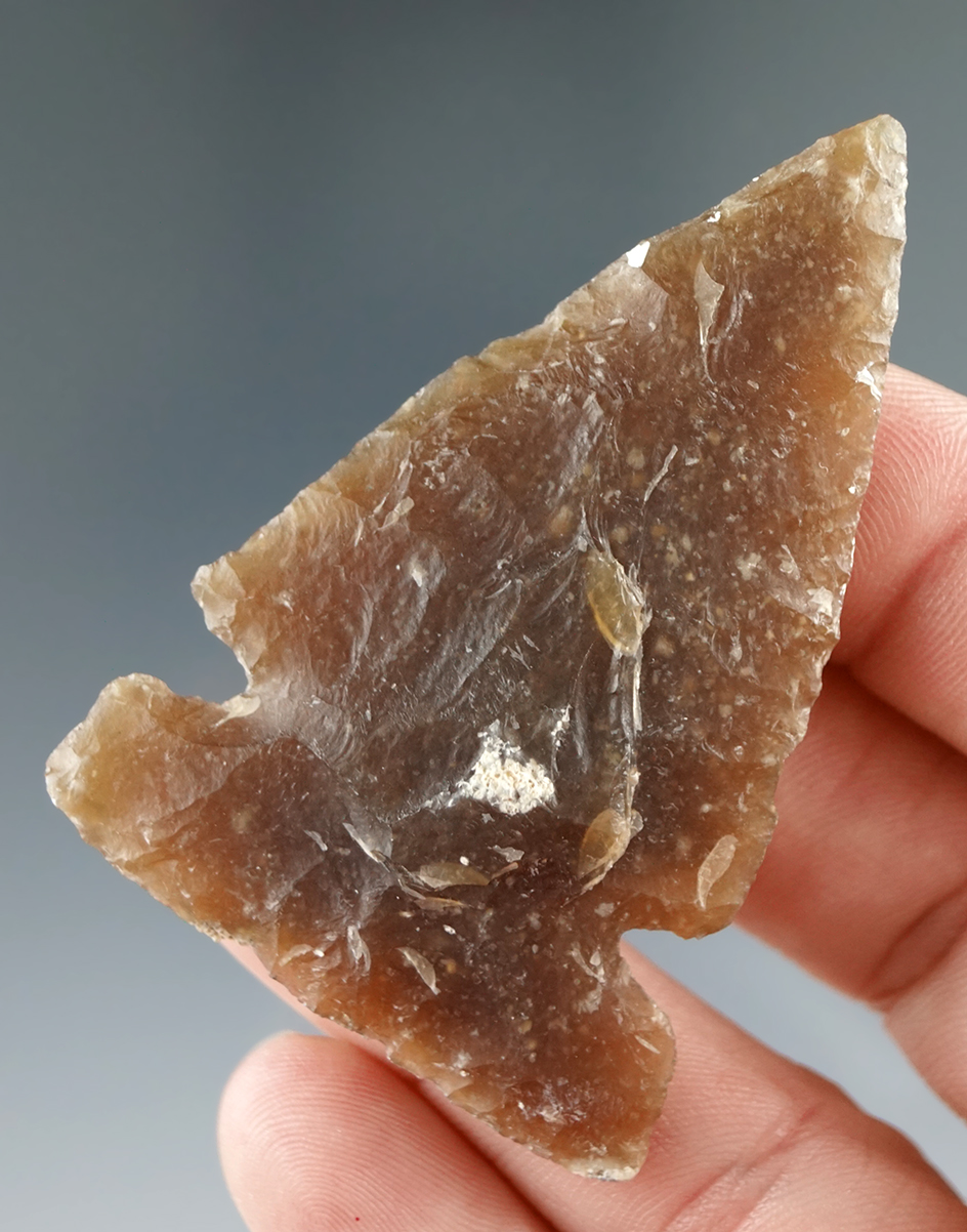 2 3/8" Plains Sidenotch Knife made from semi translucent root beer colored chalcedony.