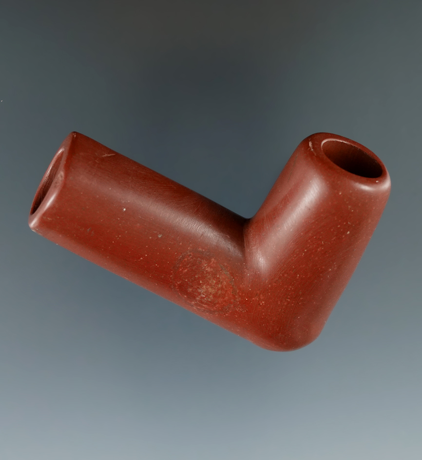 Nicely polished 2 5/8" Catlinite Pipe found by M. Dorman in Vinton, Benton County Iowa.