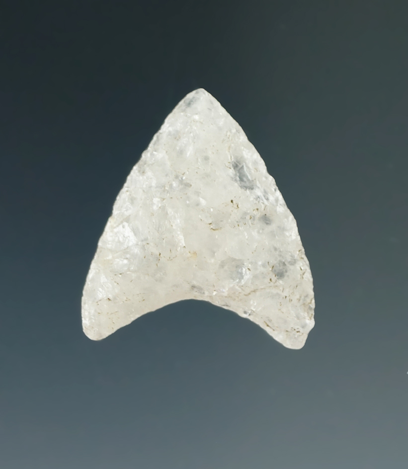 1" Well styled Quartz Triangular Arrowhead found in Long Island, NY.