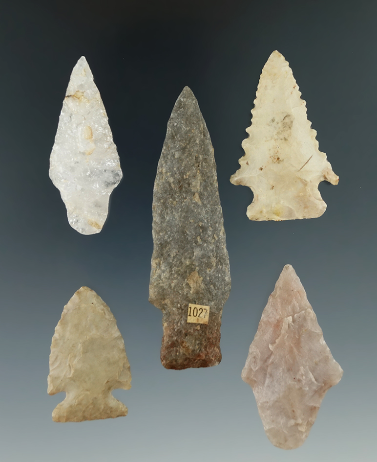 5 points including a serrated Kirk found in Northern Pennsylvania, Susquehanna River.