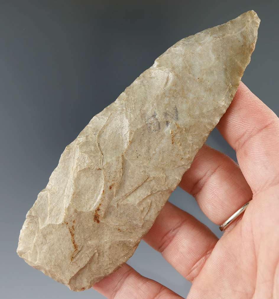 4 9/16" flaked knife found in Polk County Nebraska near the town of Duncan. Ex. H. T. Daniels.