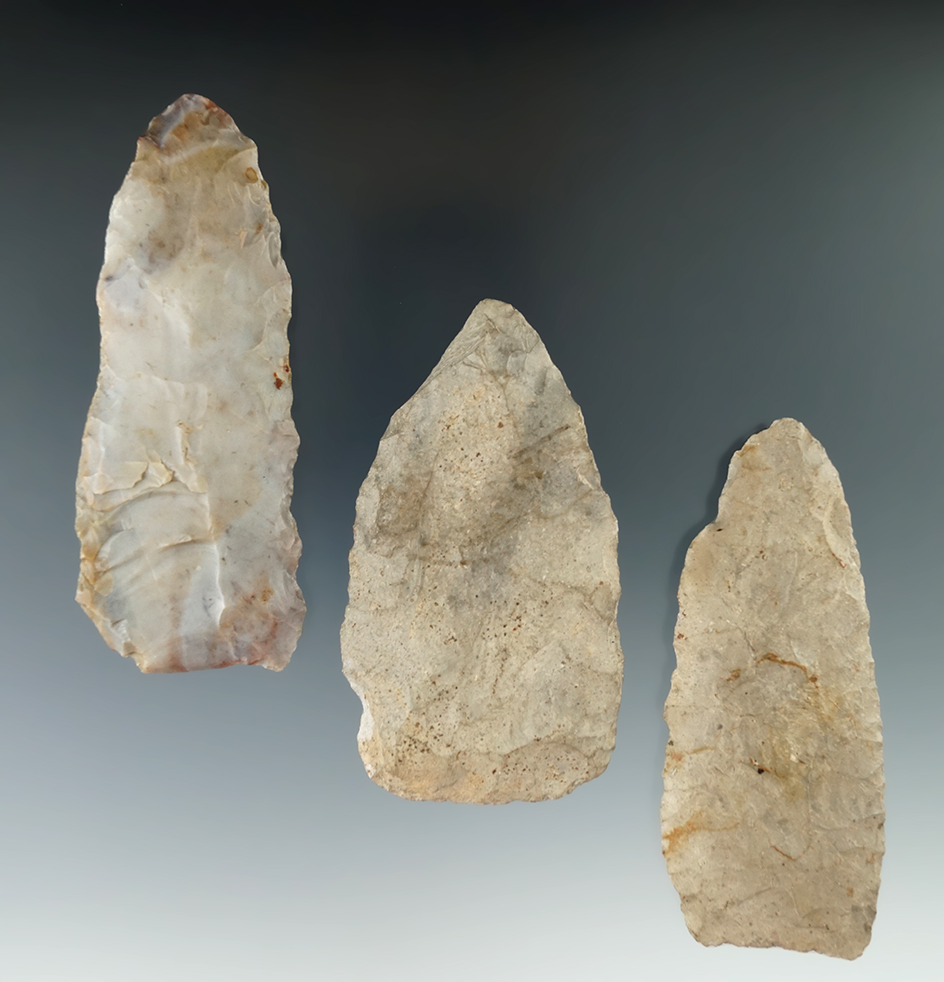 Set of three flint blades found in Michigan, largest is 4".