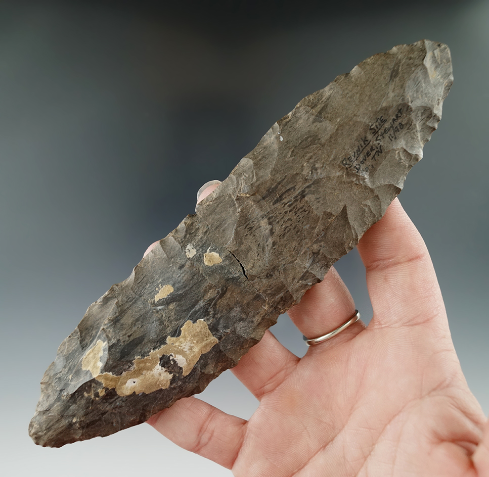 6 5/8" Dover chert blade which was broken during manufacture. Resnick workshop site, Tennessee.