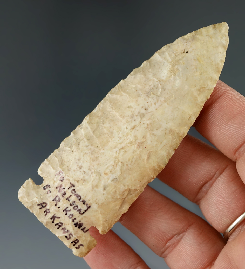 Nice! 3 5/16" Cache River - Crowley's Ridge chert found by Tommy Nelson in Arkansas. Stermer COA.