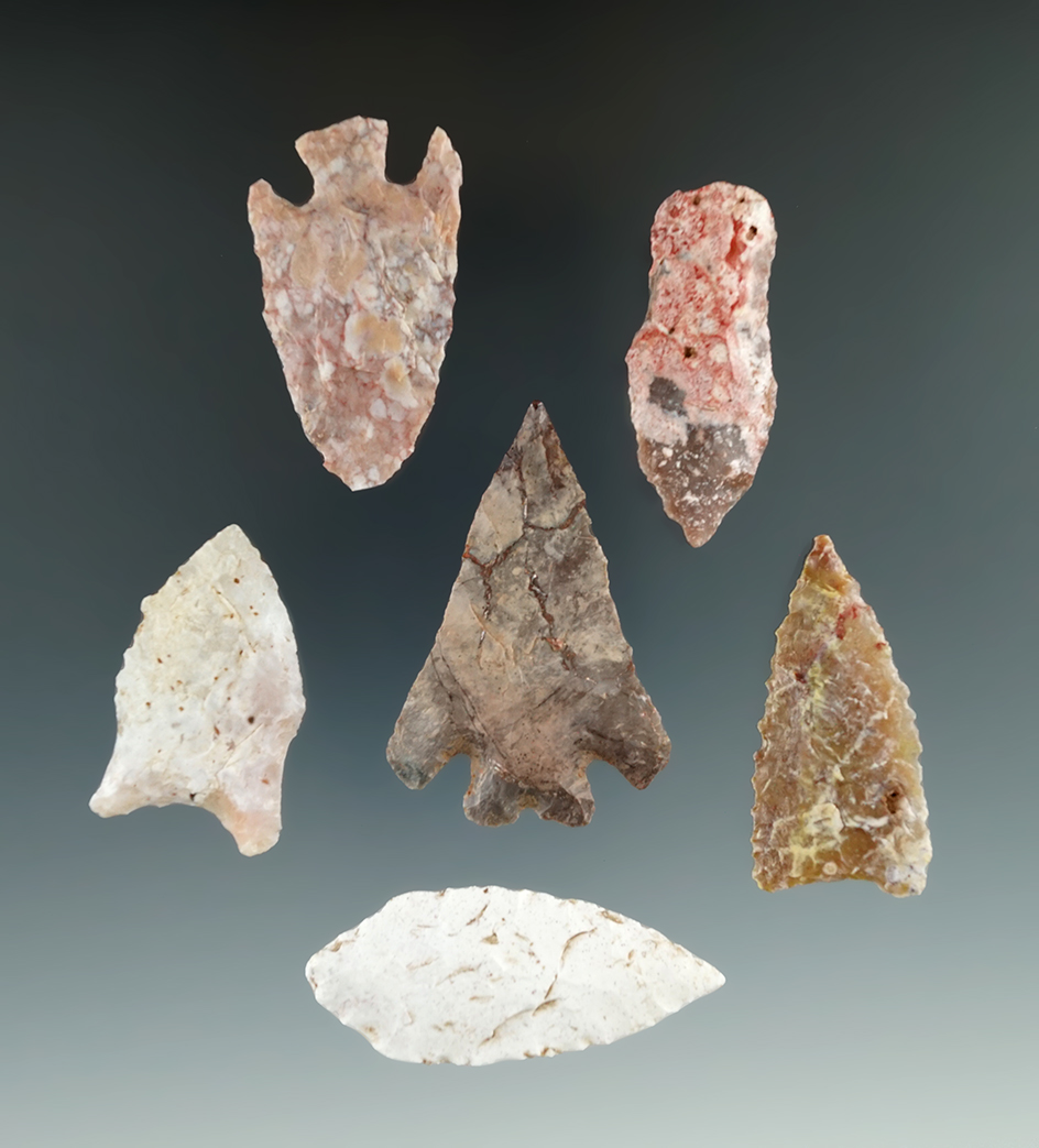 Set of six assorted points found in Utah , largest is 2".