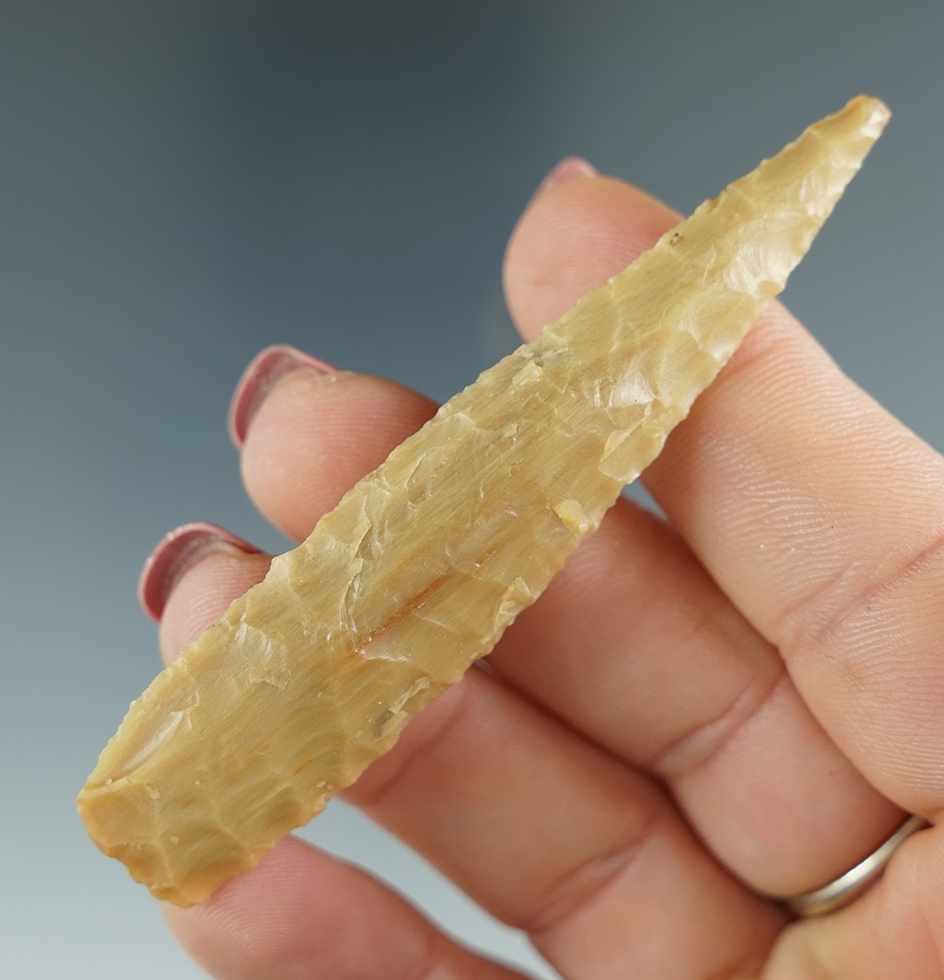 3 1/16" Drill made from yellow and brown Agate. Found near the Columbia River, OR.