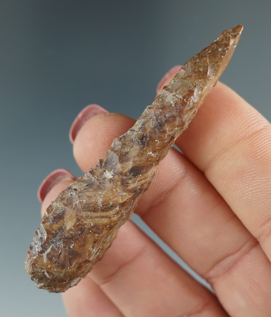 2 5/8" Drill made from brown Jasper. Found near the Columbia River, OR.