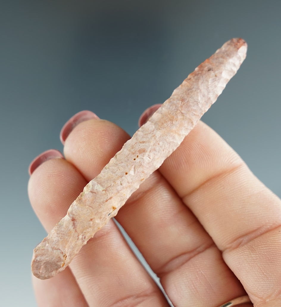 2 15/16" Drill made from pink Jasper. Found near the Columbia River, OR.