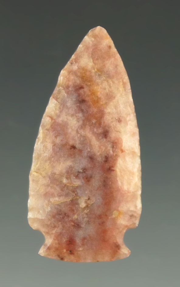 Well flaked 1 3/8" Alibates Flint arrowhead found in Colorado.
