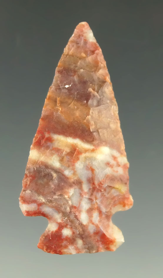 1 11/16" Alibates Flint Cornernotch found in Kansas.