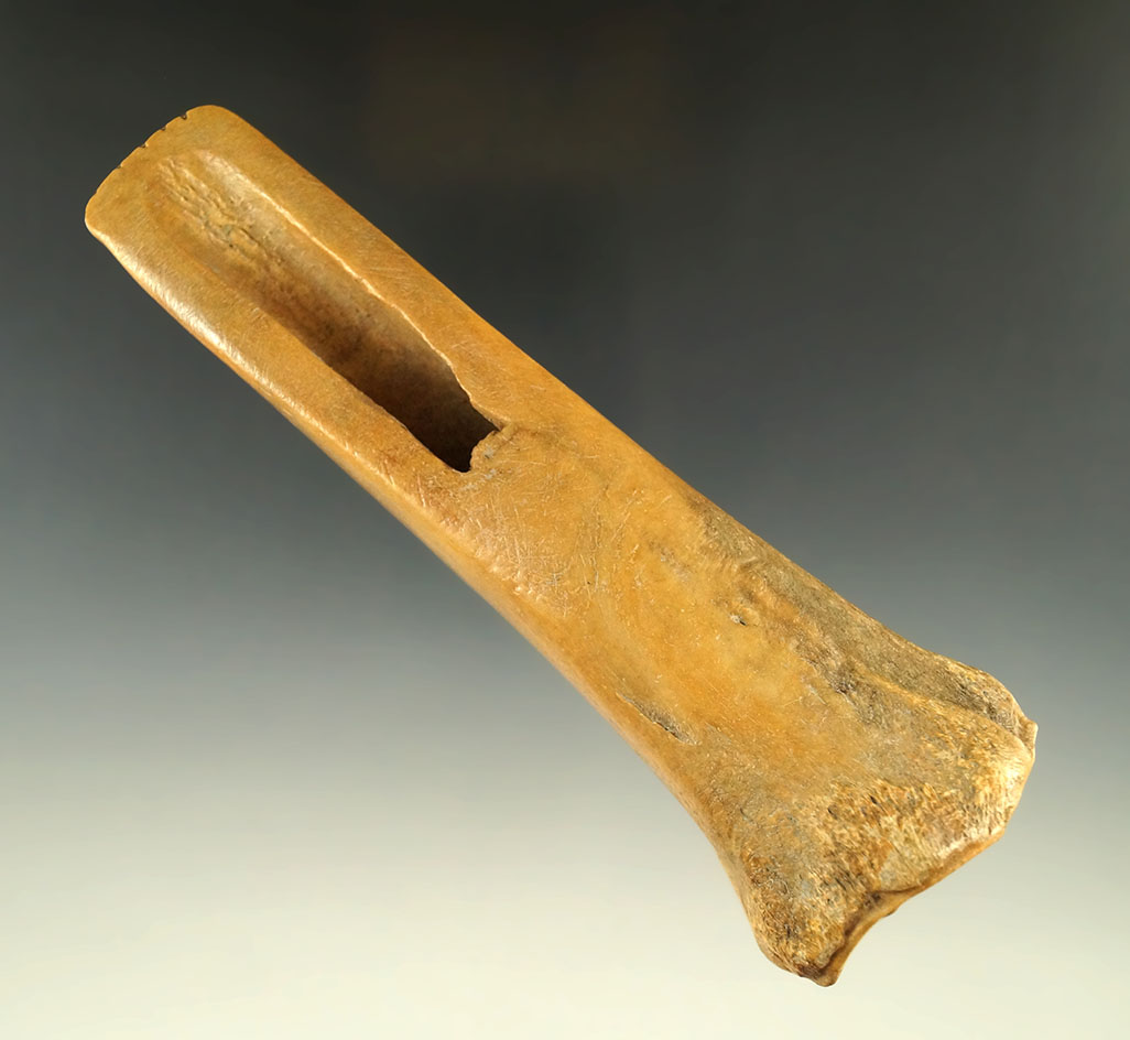 Excellent example! Well-defined 6" buffalo leg bone fleshing tool - perfect condition - N. Dakota.