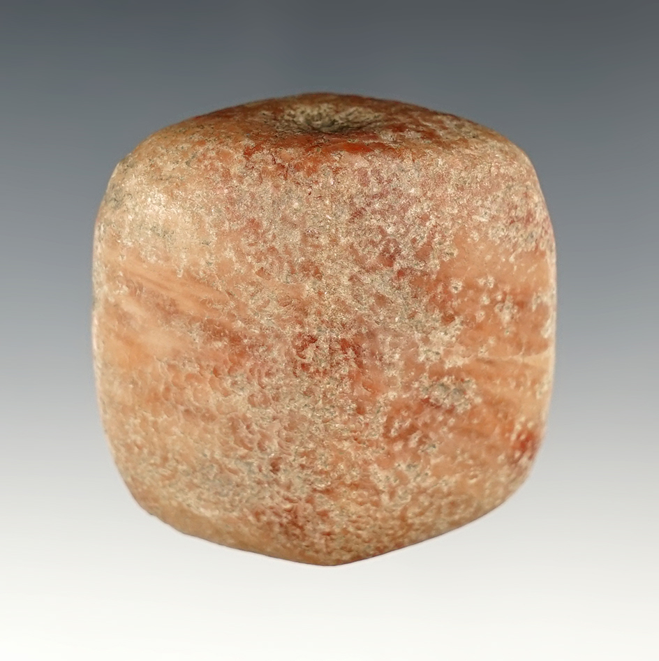 Amazing 1 15/16" Bannerstone made from pink and cream Quartz. Drilling started. Midwestern U.S.