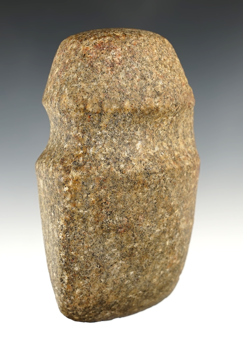 4 3/4" long 3/4 Groove Axe found in Kansas  - attractive speckled Hardstone. Bennett COA.