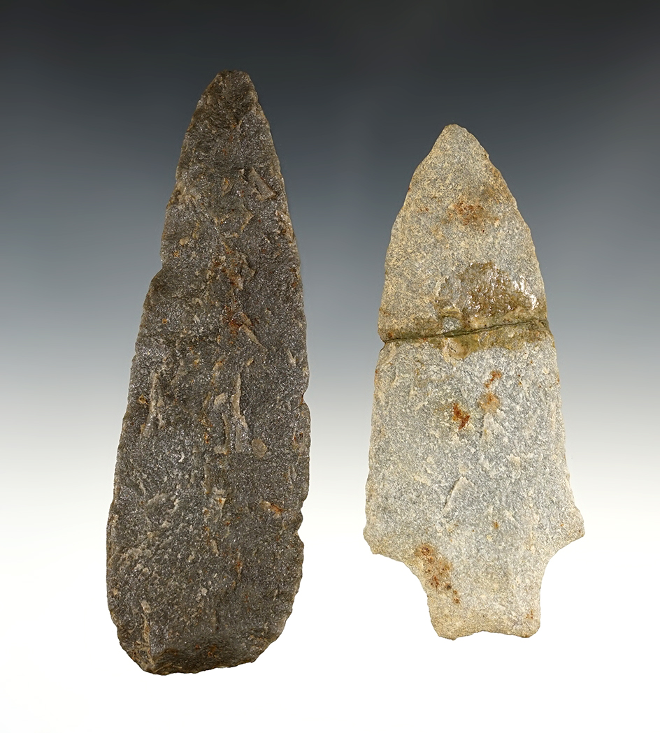 Pair of Pennsylvania points with old cards that give specific details on the find locations. 1 is  g